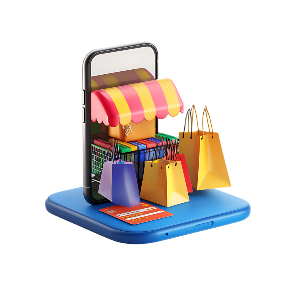 Mobile Phone Storefront Illustration for E-commerce and Shopping Apps png