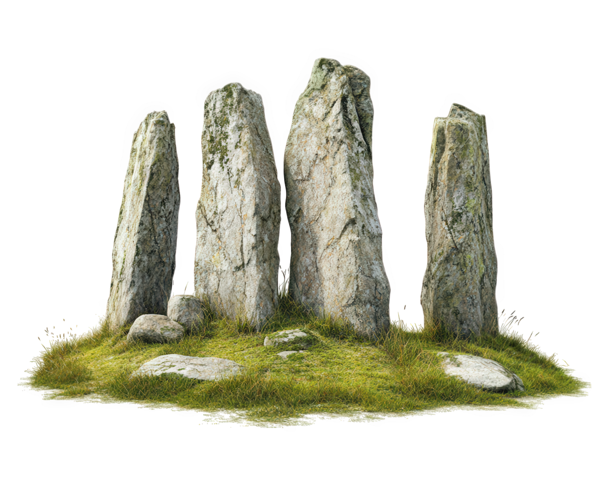 Ancient stone circle monument surrounded by grass, evoking mystery and history. This isolated structure stands tall, showcasing nature beauty and human craftsmanship png