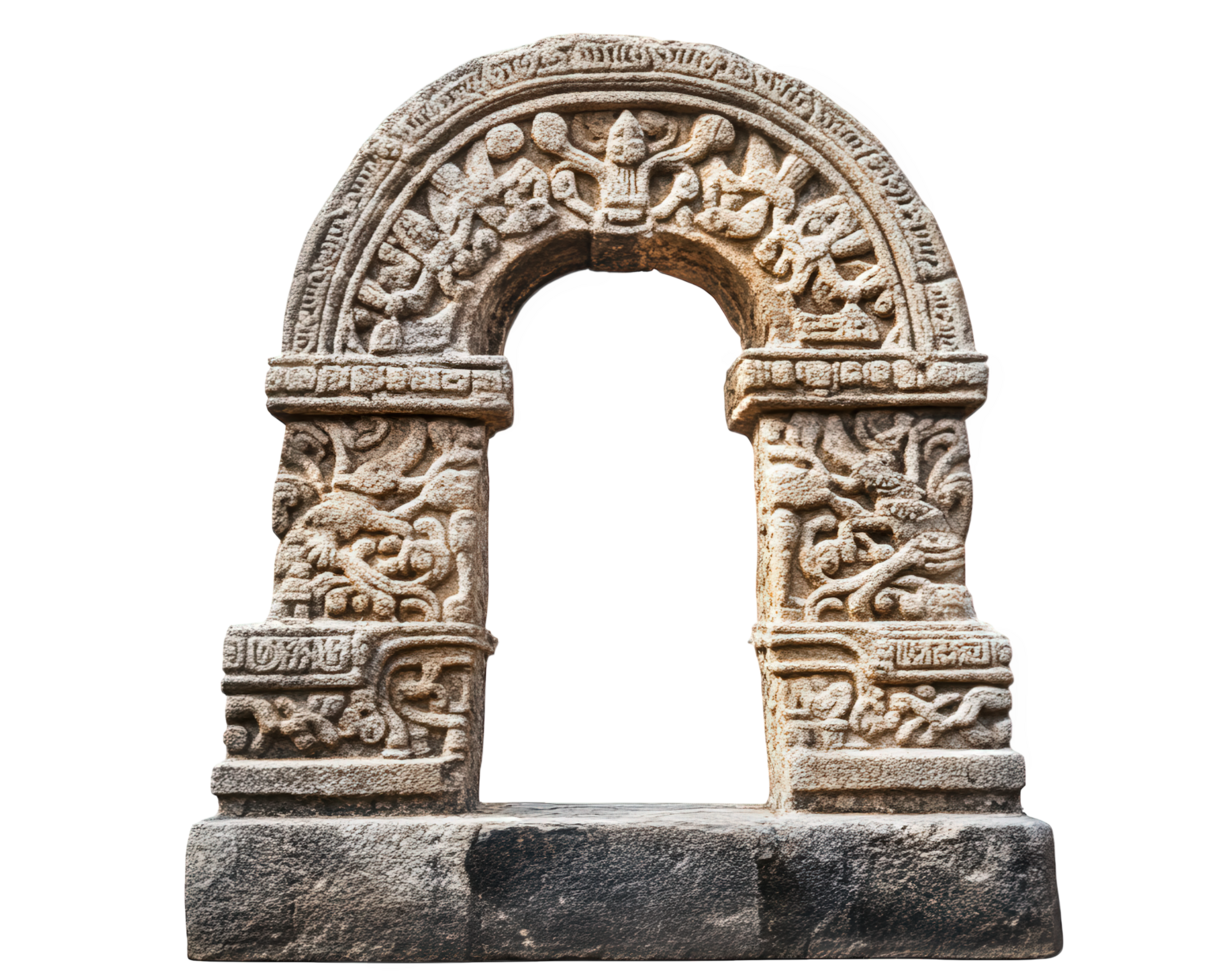 Ancient stone monument with intricate carvings, showcasing historical artistry and cultural significance. This unique structure stands isolated, reflecting its timeless beauty png