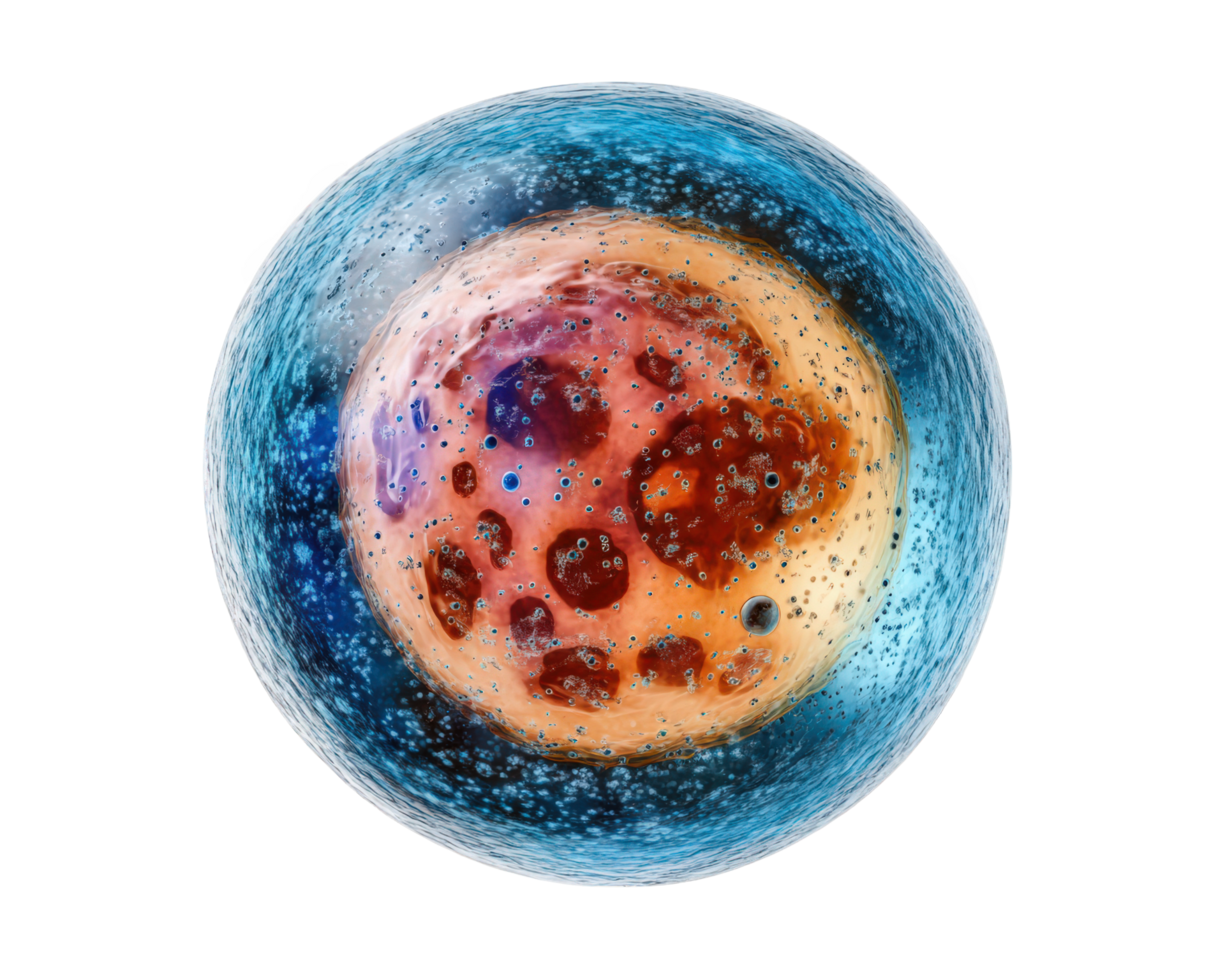 high magnification microscope image showing intricate structure of cell, highlighting its vibrant colors and unique patterns. This captivating view reveals complexity of cellular life png