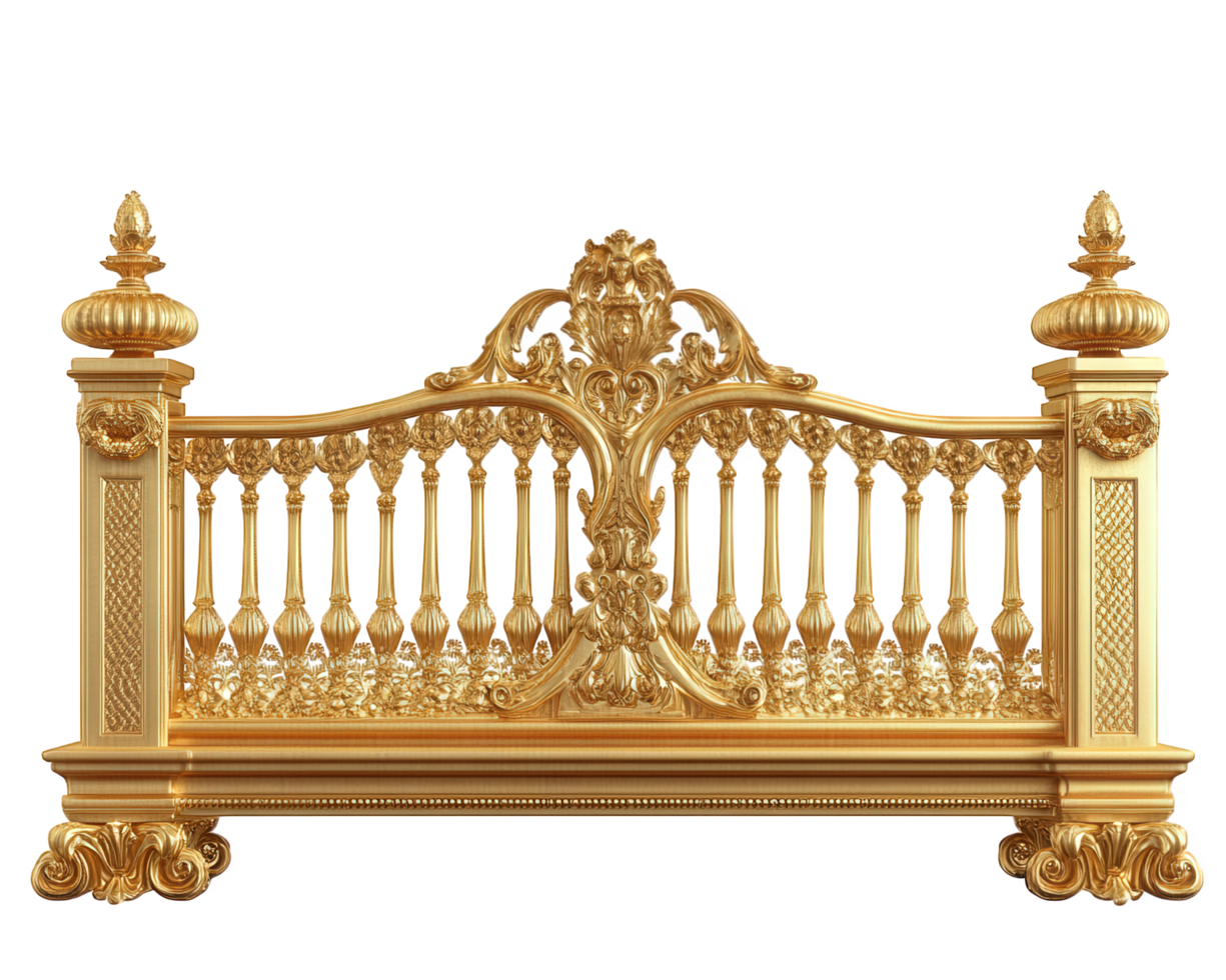 Luxurious golden ornate bridge with intricate patterns and details, showcasing craftsmanship and elegance. Perfect for architectural design and decorative elements png