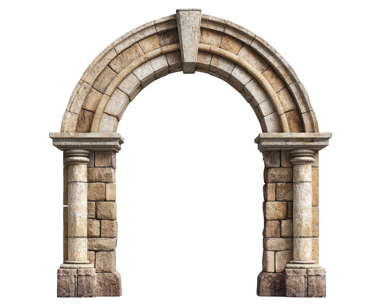 An archway with pillars and a stone wall png
