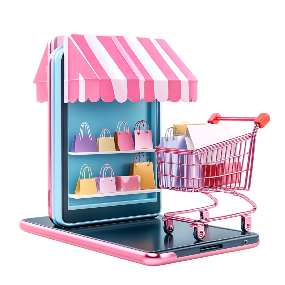 Pack Online Shopping Concept with Mobile Storefront on Transparent Background for Social Media Ads png