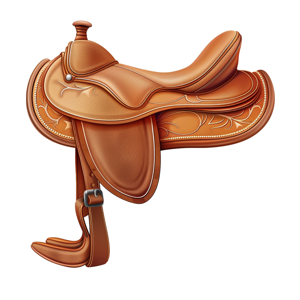 A Beautifully Crafted Western Leather Saddle with Intricate Floral Design png