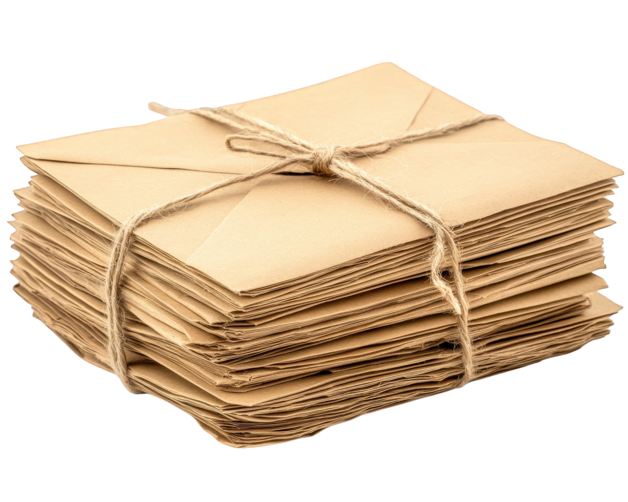 A stack of brown envelopes tied with twine png