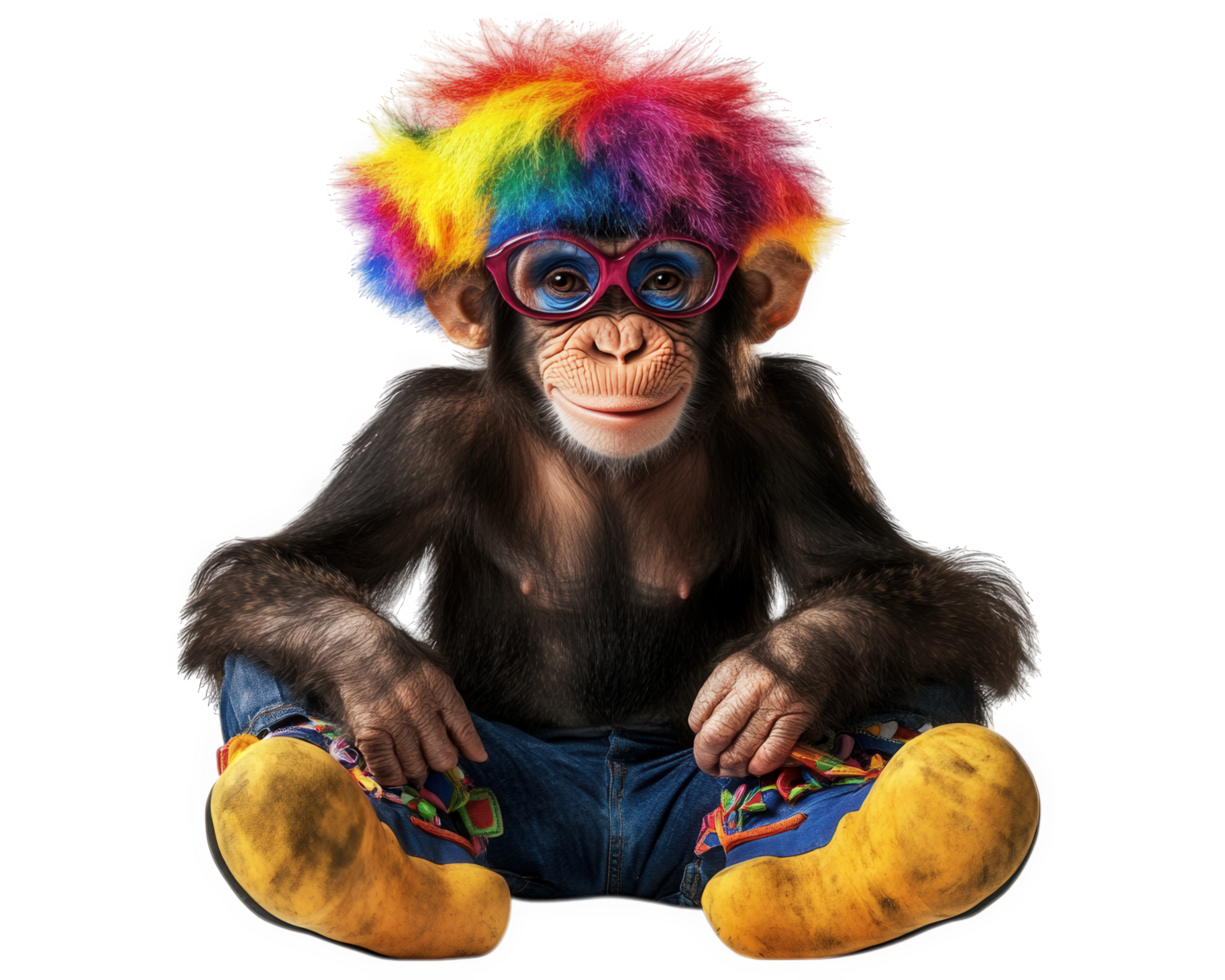 A monkey wearing colorful glasses and a hat png
