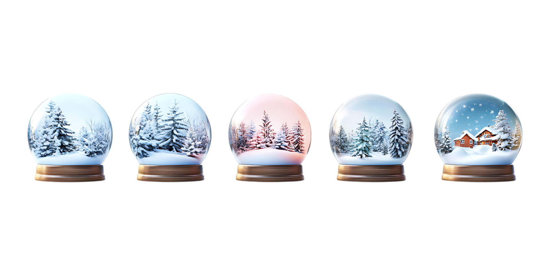 Realistic Christmas Snow Globes Collection on Transparent Background png