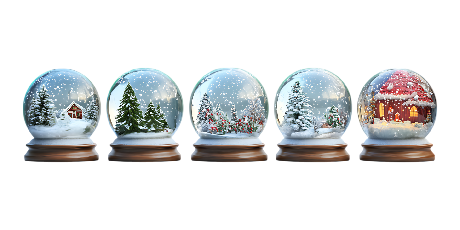 Various Styles of Christmas Snow Globes on Transparent Background png