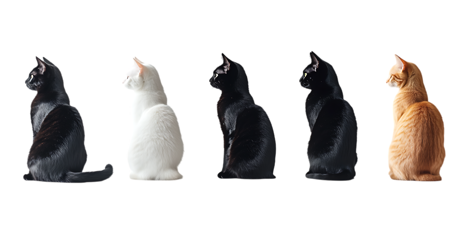 Set of Realistic Cats in Different Styles Arranged in One Line Against Transparent Background for Pet Branding, Animal Illustrations, or Cute Design Elements png