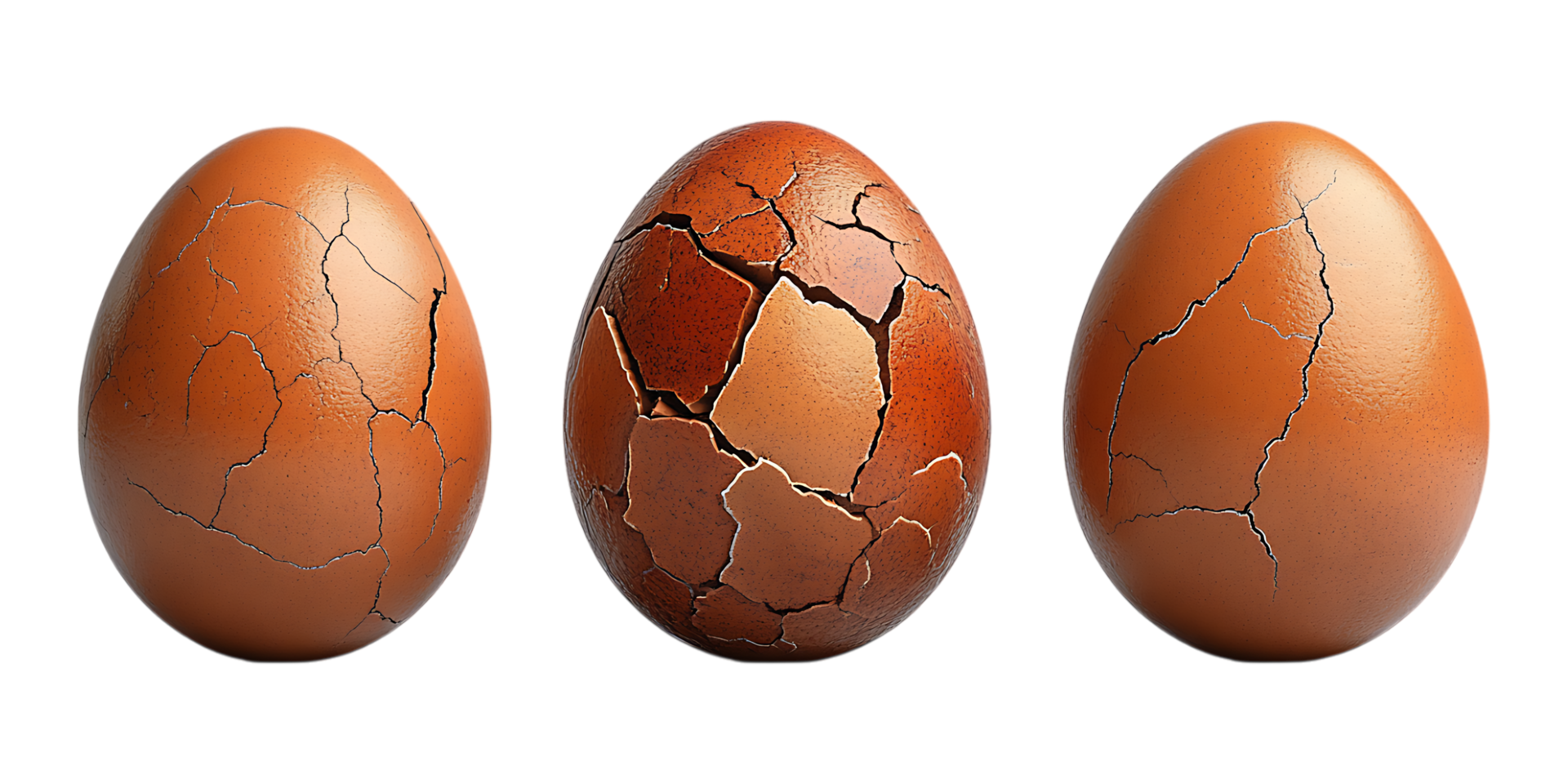 Pack of Realistic Cracked Brown Eggs from Front and Top View on Transparent Background for Food Branding png