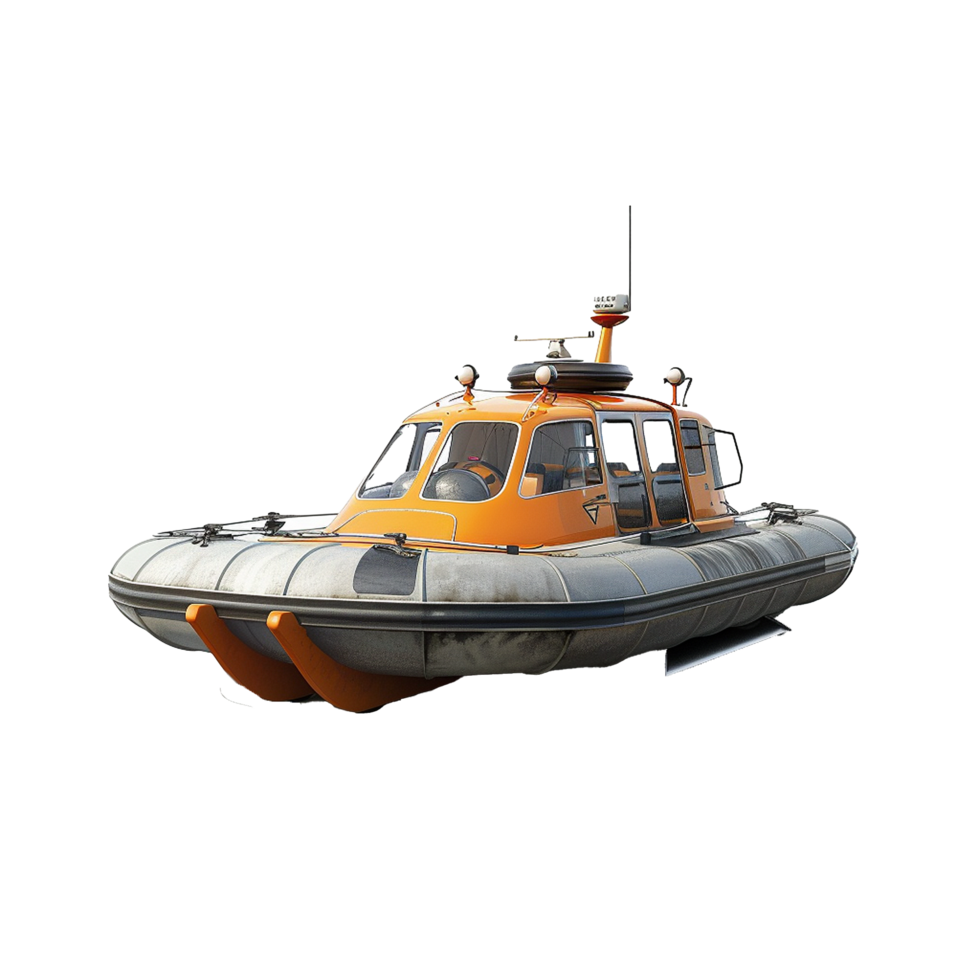 Orange and Gray HighSpeed Rescue Boat with Navigation Equipment png