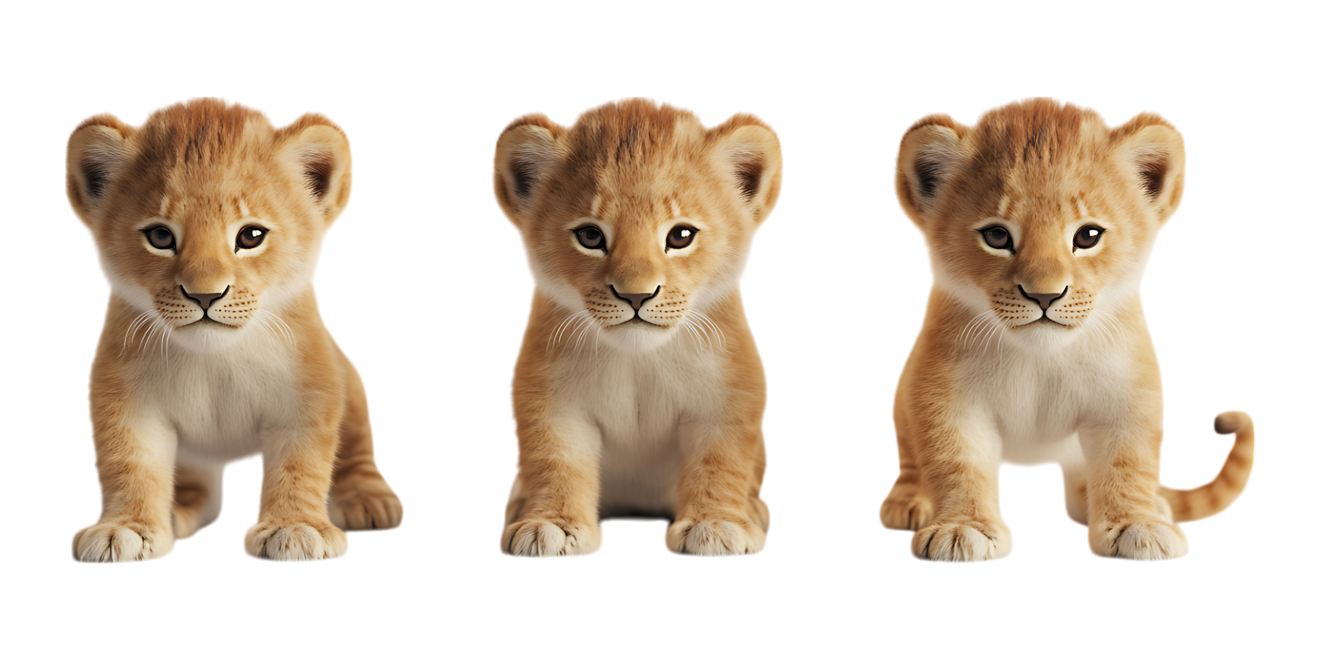 Collection of Adorable 3D Baby Lions for Kids' Designs on Transparent Background png