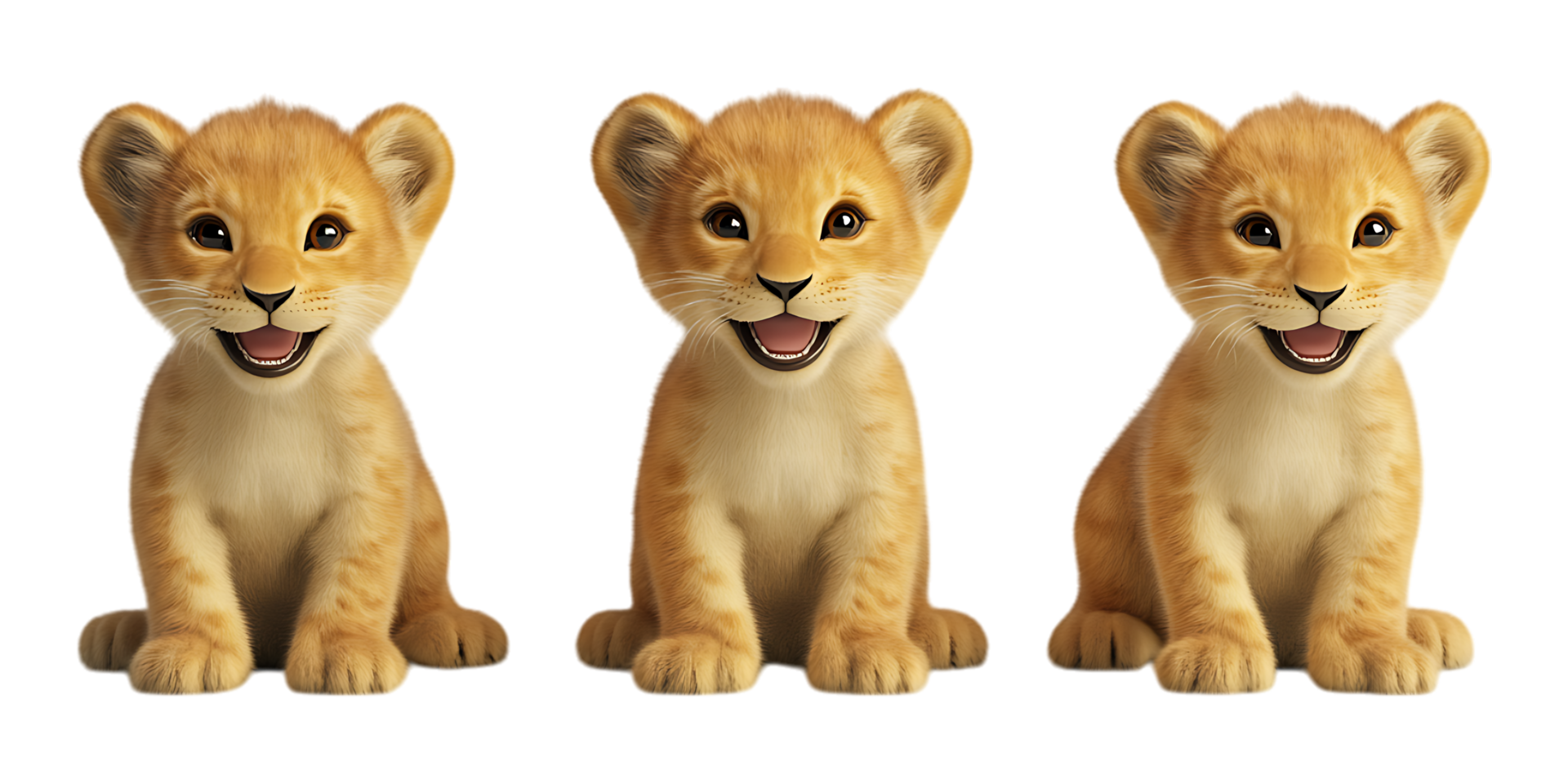 Pack of Realistic 3D Cute Baby Lions in Different Styles on Transparent Background for Wildlife Branding png