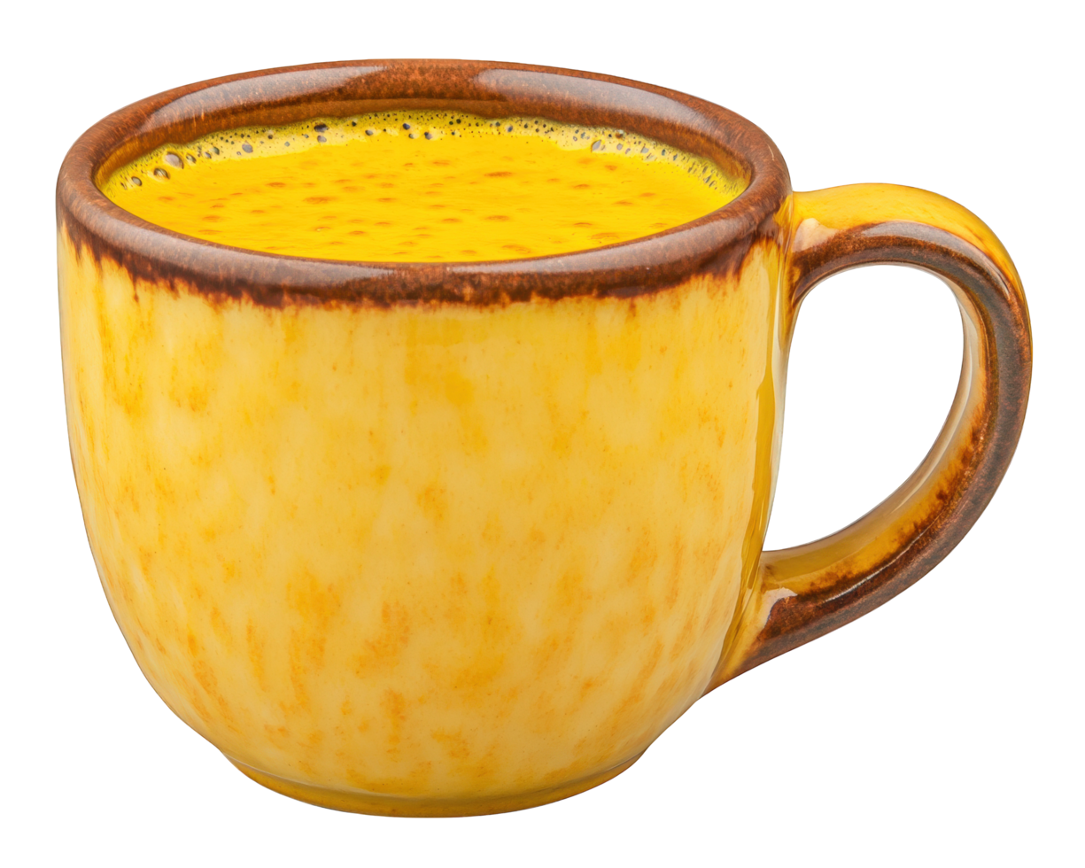 A mug of yellow liquid on a black background png
