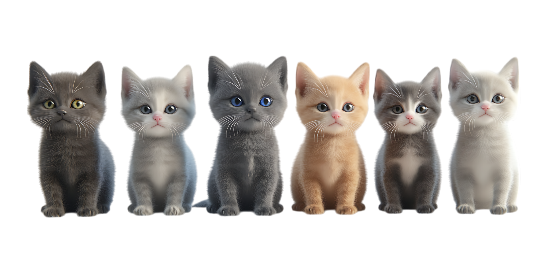 3D Baby Cat Characters in a Single Line for Pet Branding on Transparent Background png