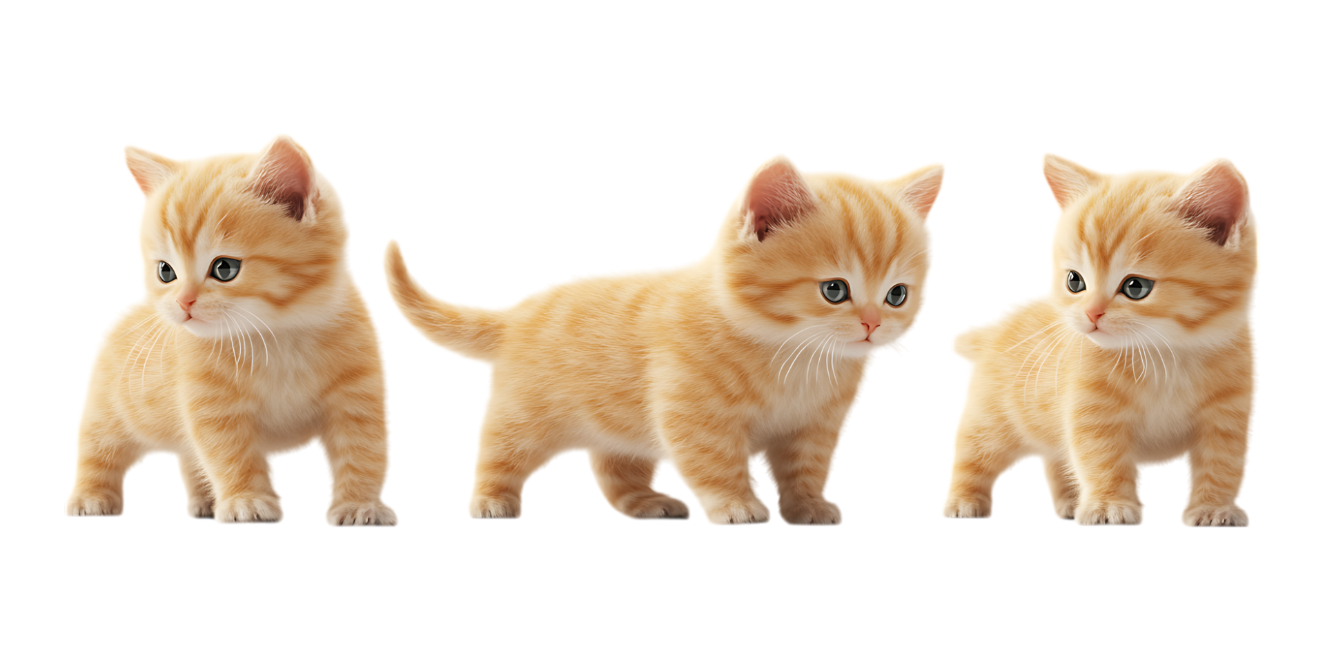 Set of 3D Baby Cats Arranged in One Line for Cute Illustrations on Transparent Background png