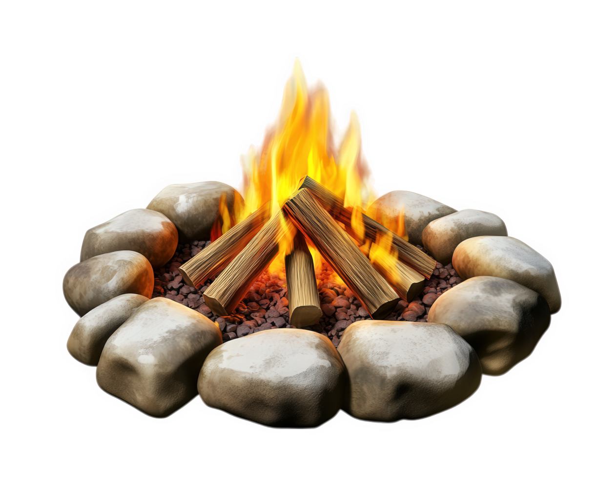 Fire pit with logs and firewood on a black background png