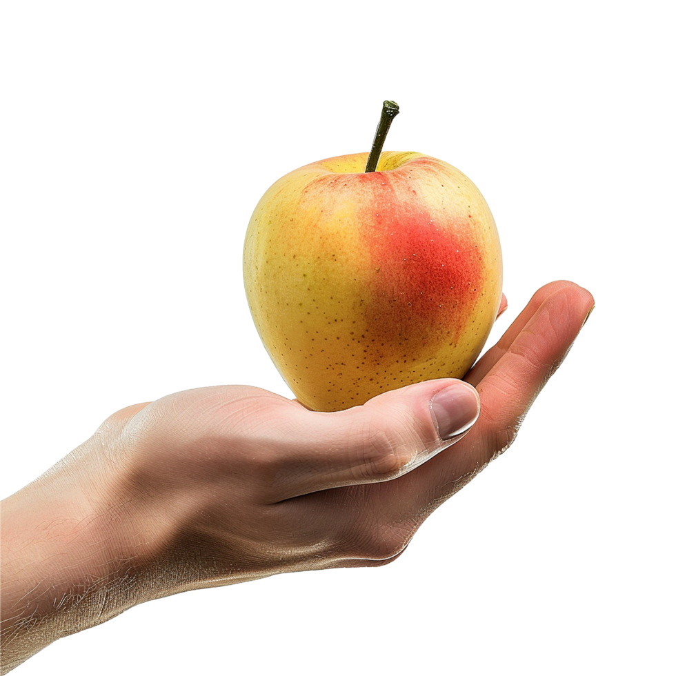A Hand Offering a Freshly Picked Yellow and Red Apple png