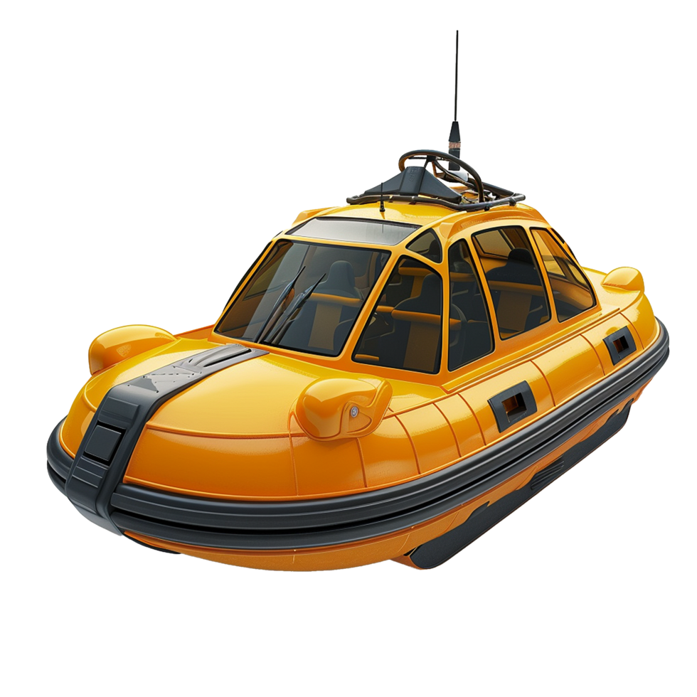 Futuristic Amphibious Vehicle Concept Design 3D Render Bright Orange Yellow Black png