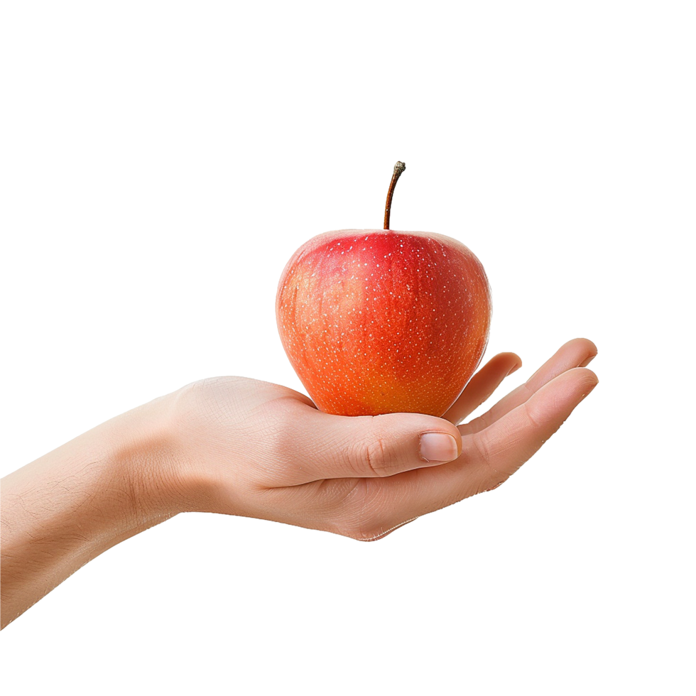 A single red apple gently held in a person's hand a healthy and delicious fruit png