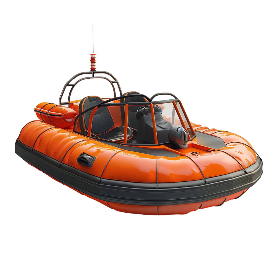 Highperformance Orange and Black Rescue Boat with Safety Features png