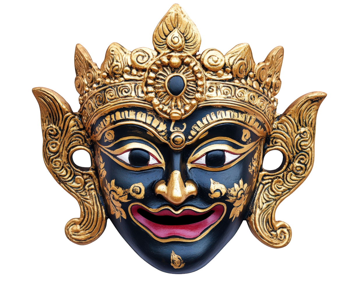 A gold mask with a black background png