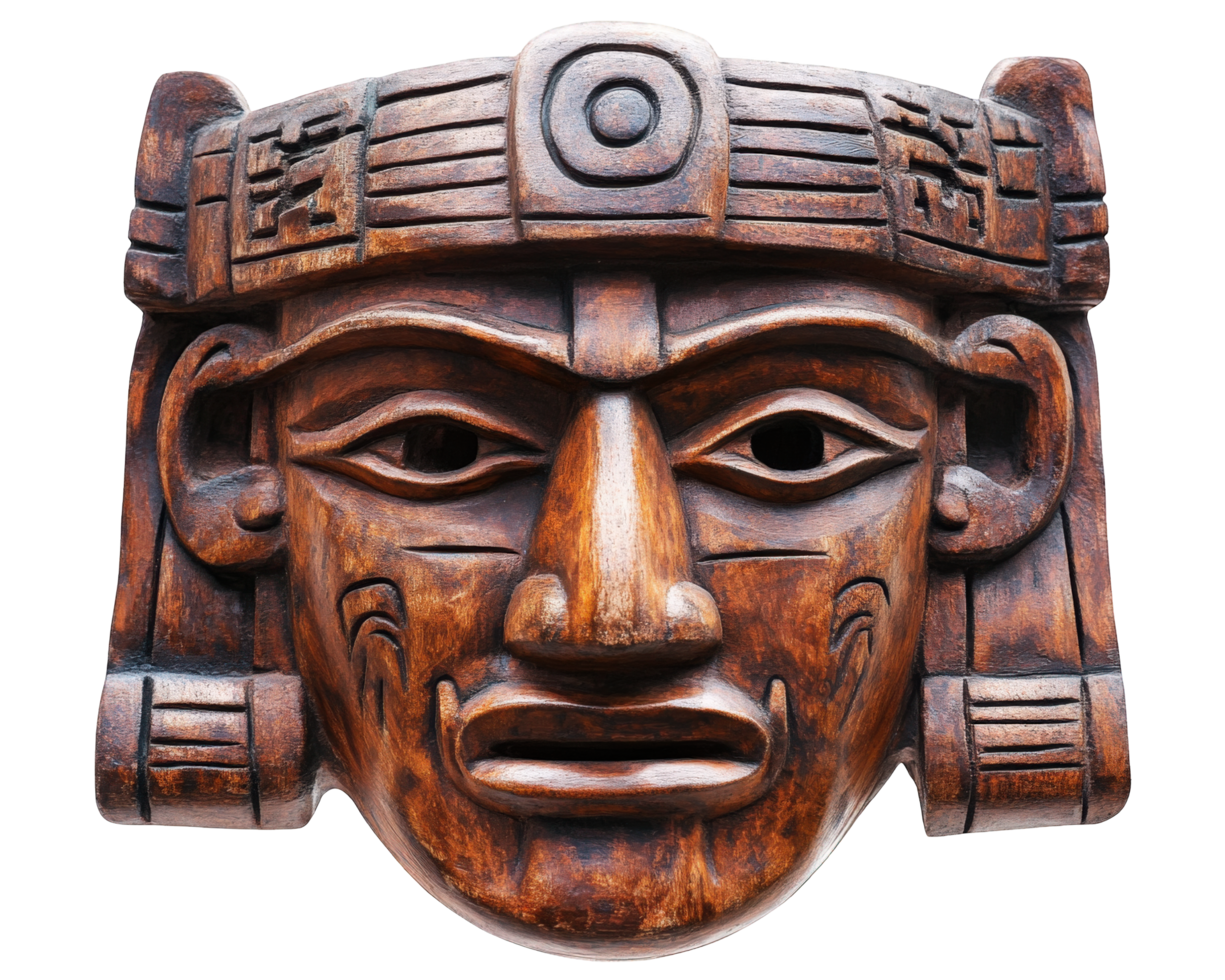 An image of a wooden mask with a head png