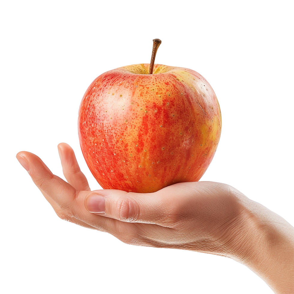 A hand gently holding a ripe red apple a healthy fruit choice png
