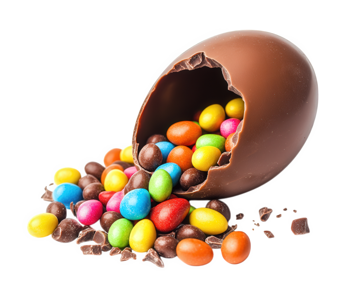 An easter egg with candy and chocolate candies png
