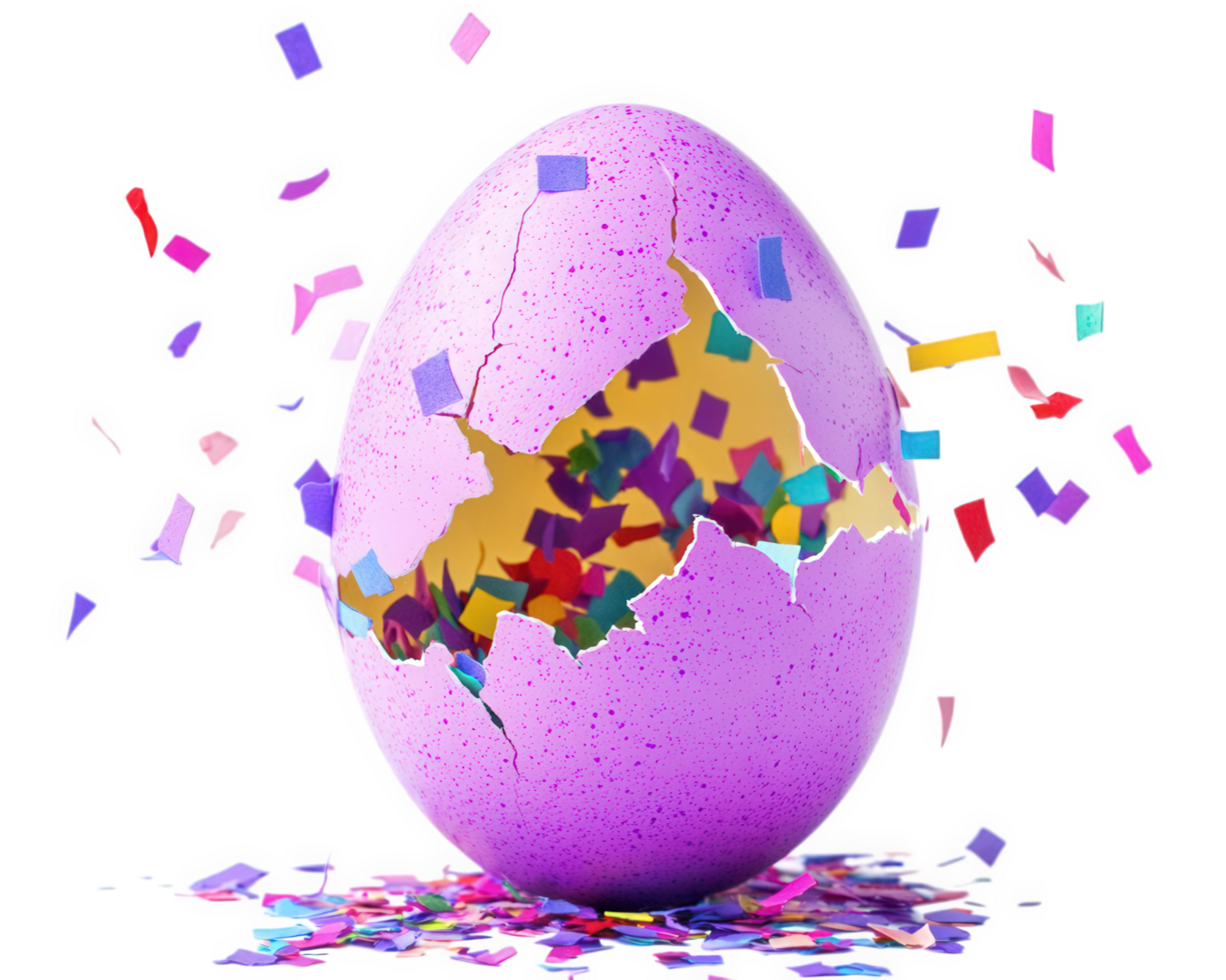 An easter egg is broken open with confetti png
