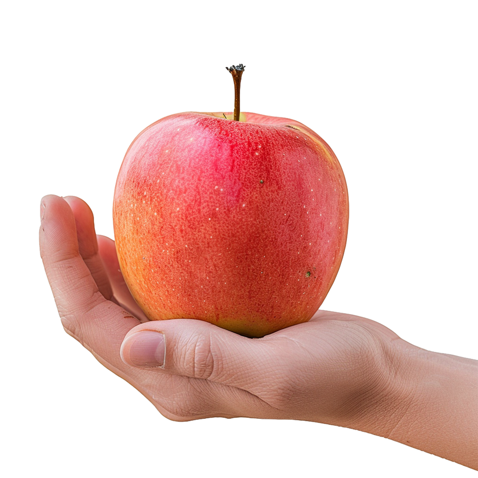A Hand Holding a Single Red Apple with a Slightly Yellowish Underside png