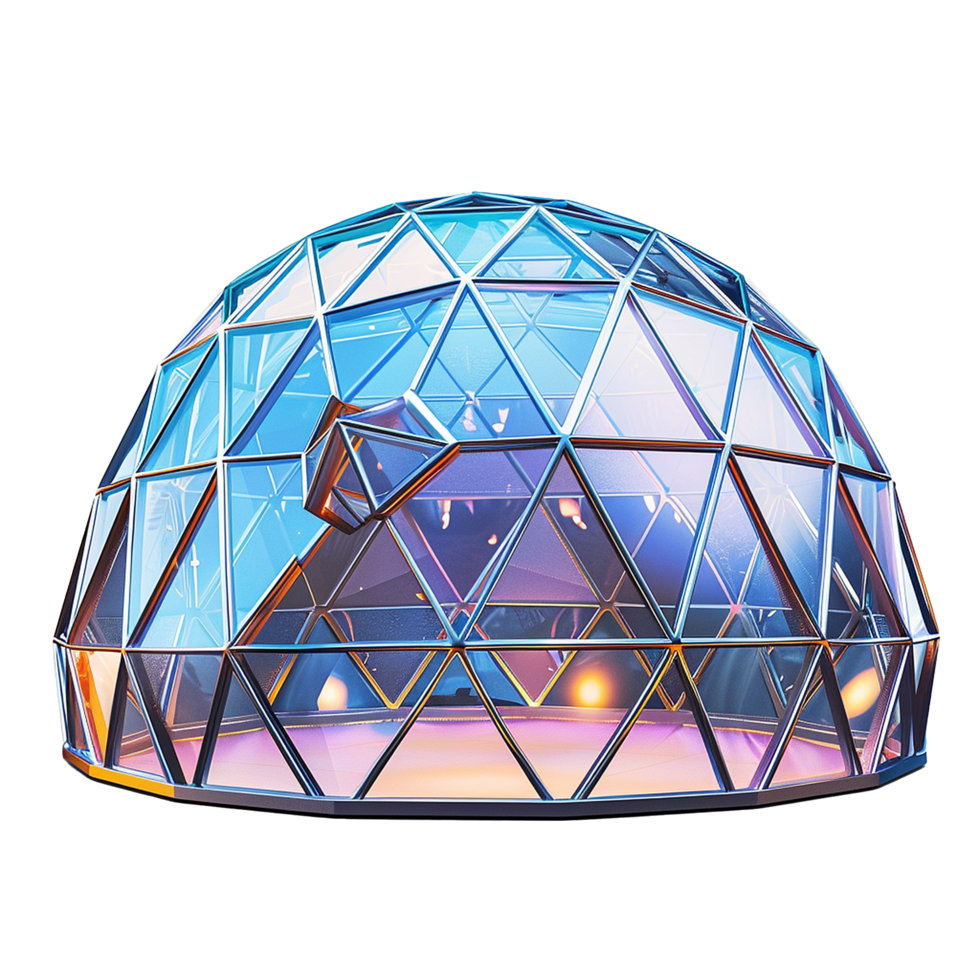 Futuristic Glass Geodesic Dome Structure with Interior Lighting png