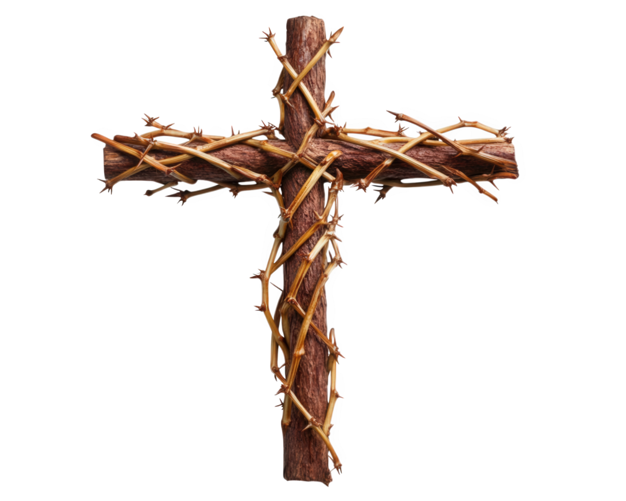 A wooden cross with branches on it png