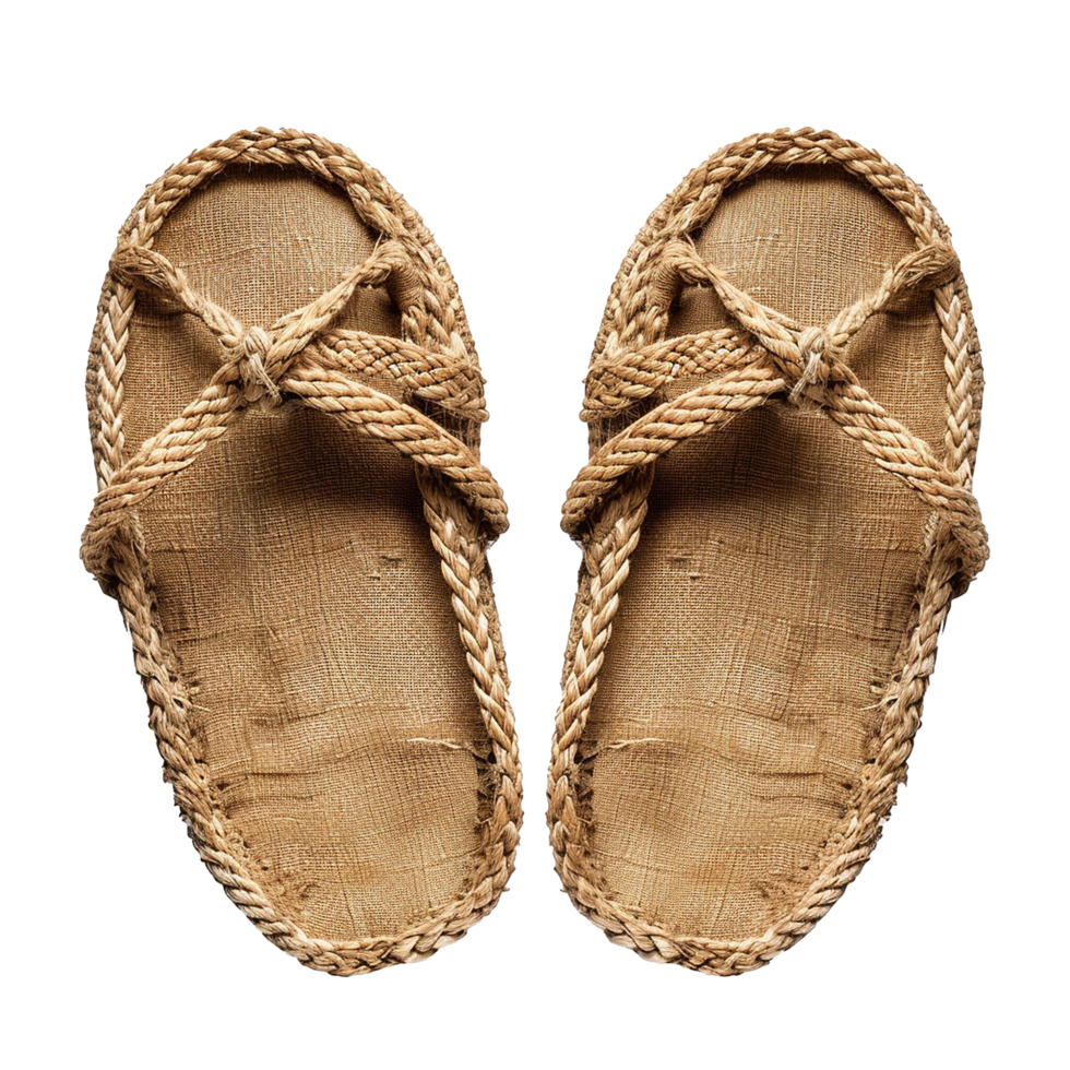 Ancient Rope Sandals Made of Natural Burlap Fabric and Woven Cord png