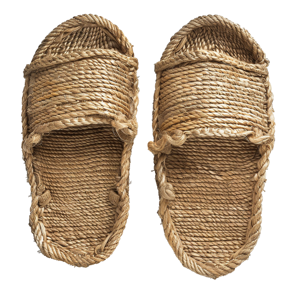 Pair of Authentic Handcrafted Rope Sandals Traditional Woven Footwear Summer Beach Slippers png