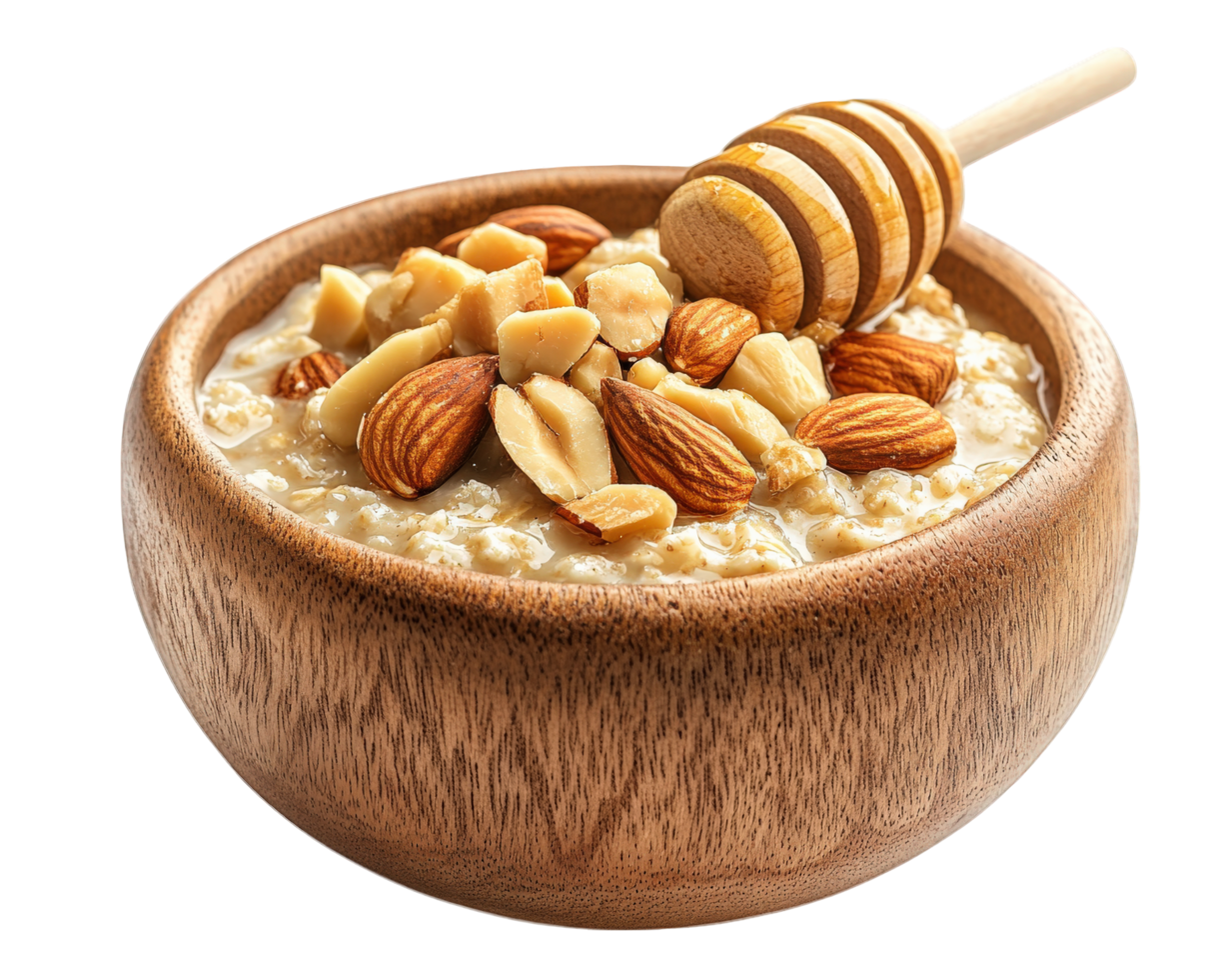 Nutty oatmeal with almonds and honey png