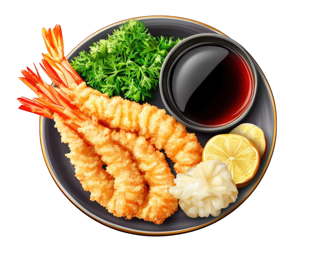 A plate with shrimp and vegetables png