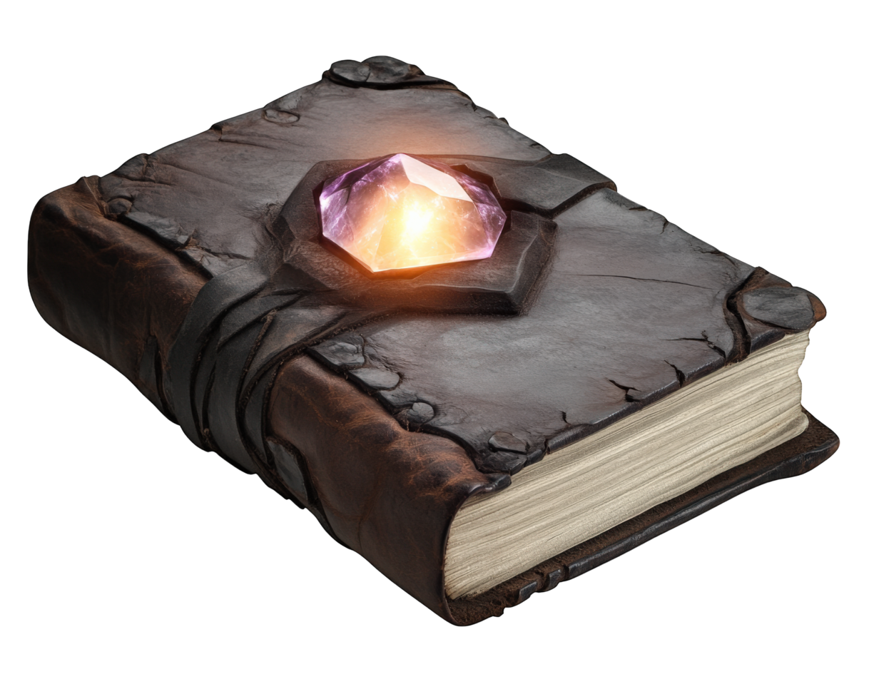A book with a purple stone on top png