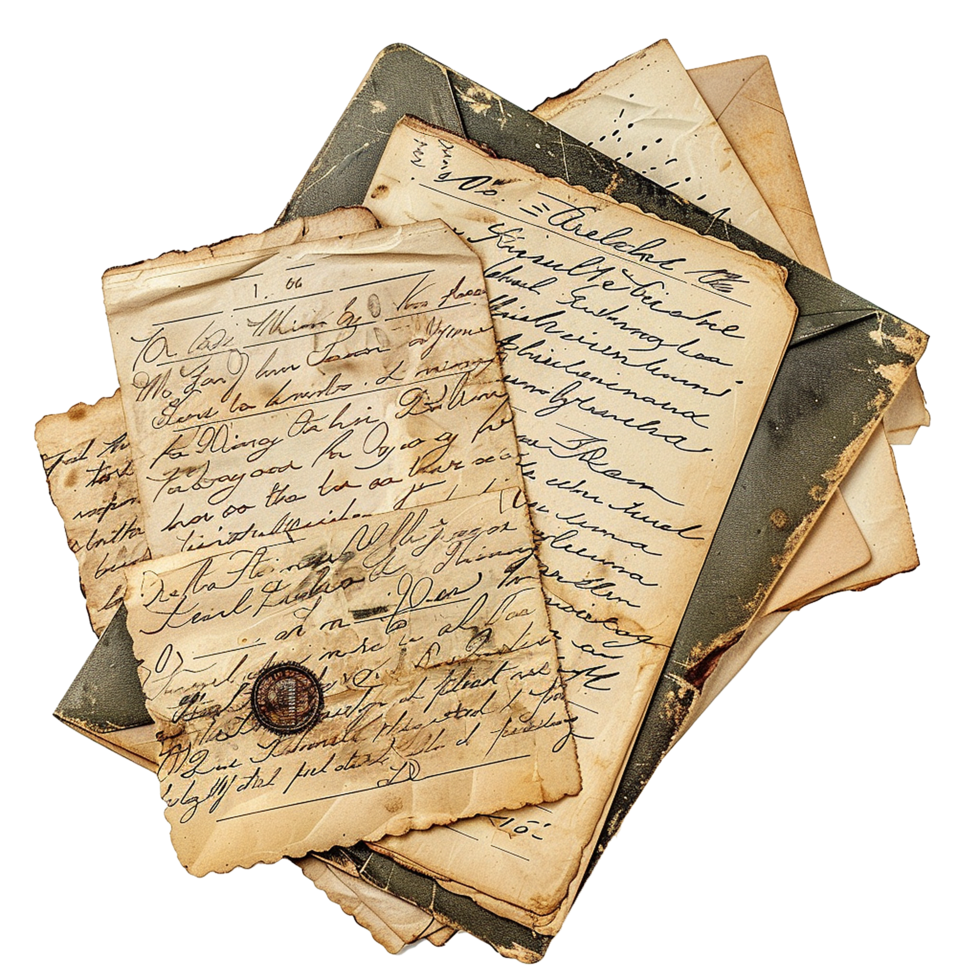 A Stack of Antique Letters and Envelopes Showing Aged Paper and Handwritten Text png