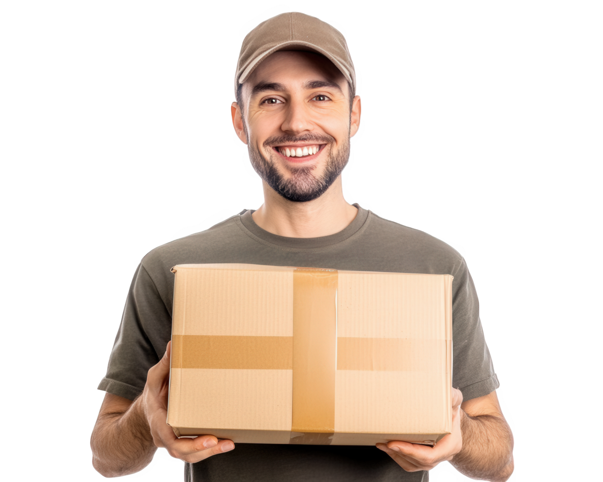 A man holding a box with a smile png