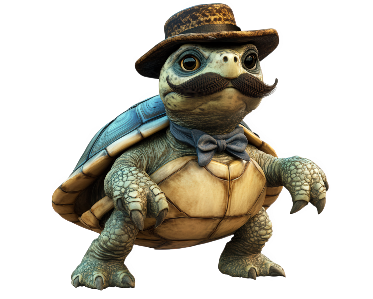 A turtle wearing a hat and tie png