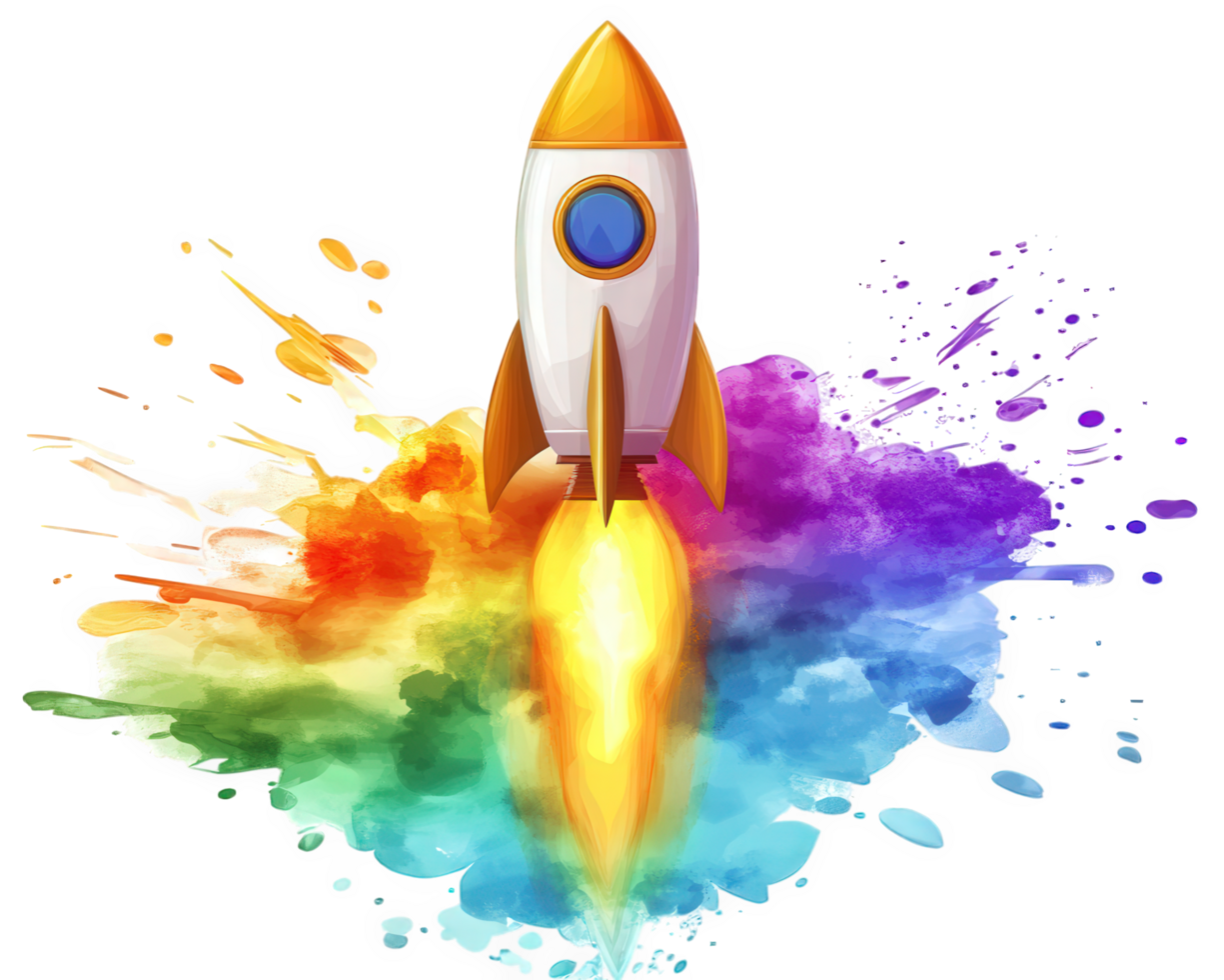 A colorful rocket is flying through the air png