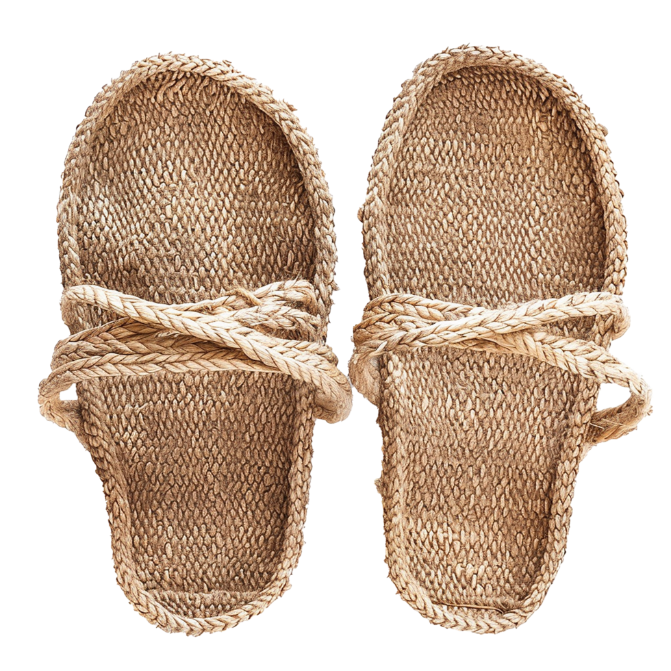 A pair of handmade jute rope sandals with woven texture png