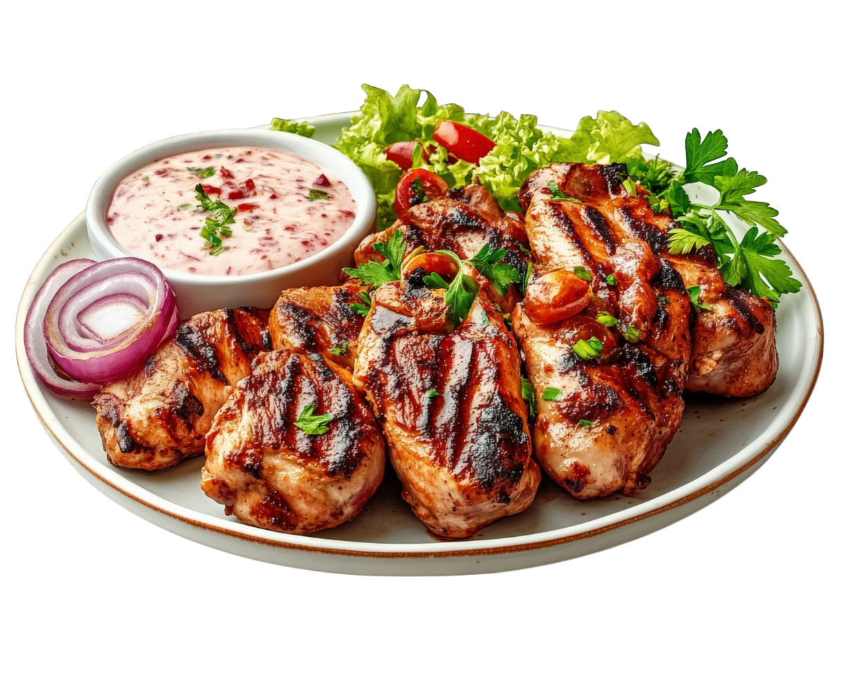 Grilled chicken wings with sauce on a plate png