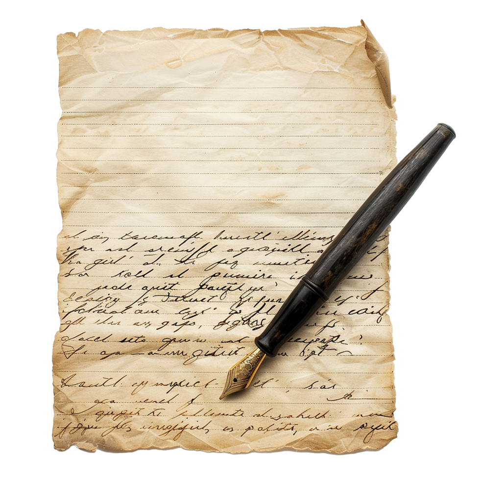 Aged Handwritten Letter with Antique Fountain Pen png