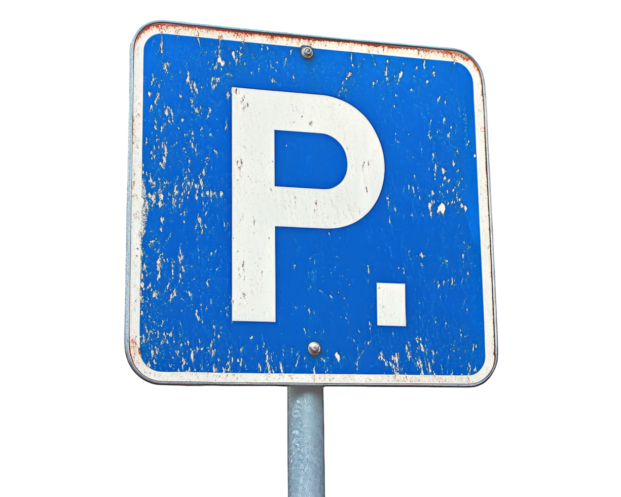 A blue and white parking sign with a white letter png