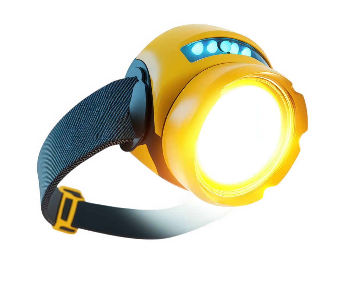 A yellow flashlight with a light on it png