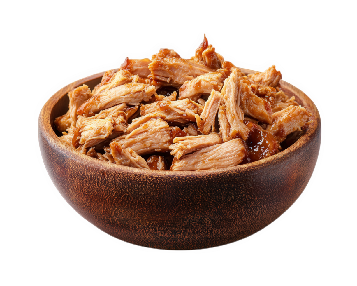 A bowl of shredded pork sitting on a black background png
