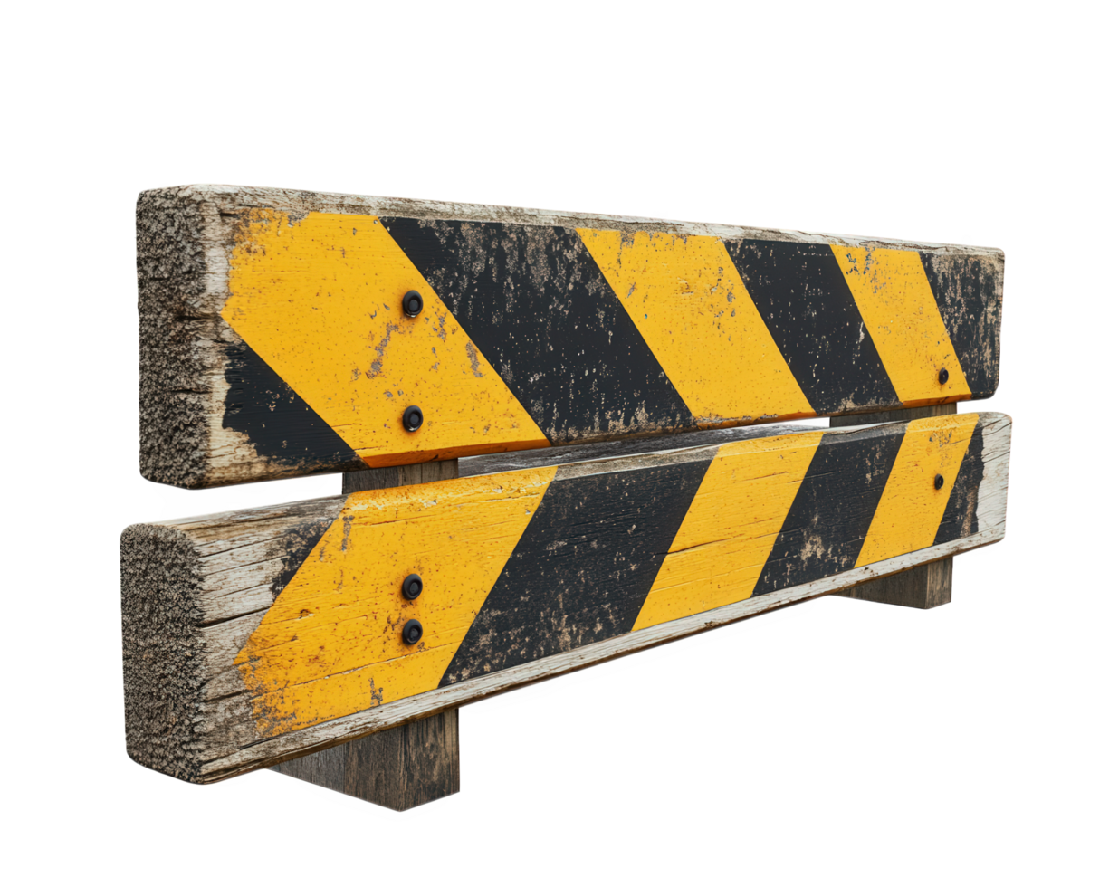 A wooden fence with a yellow and black stripe png