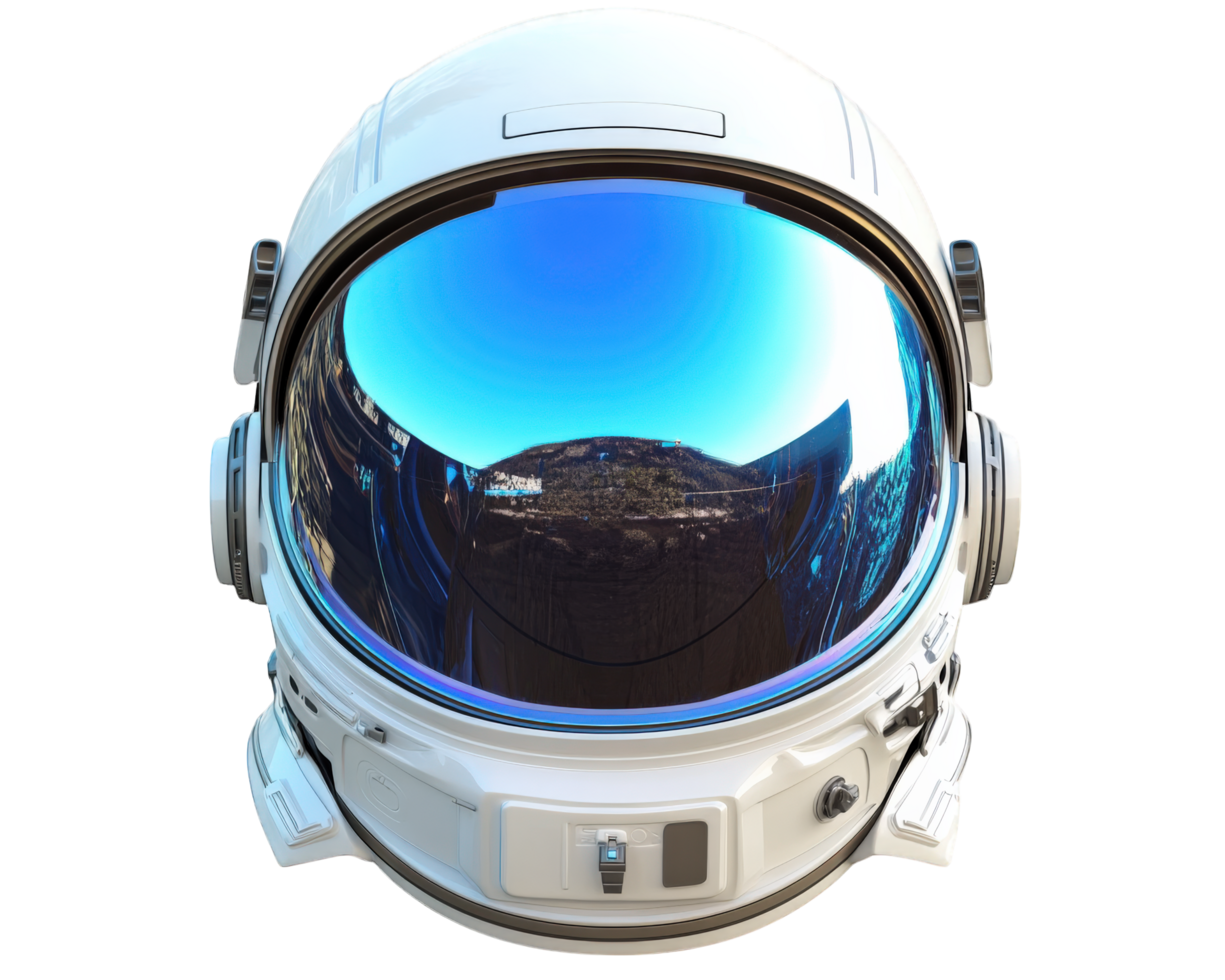 An astronaut helmet with a blue reflection png